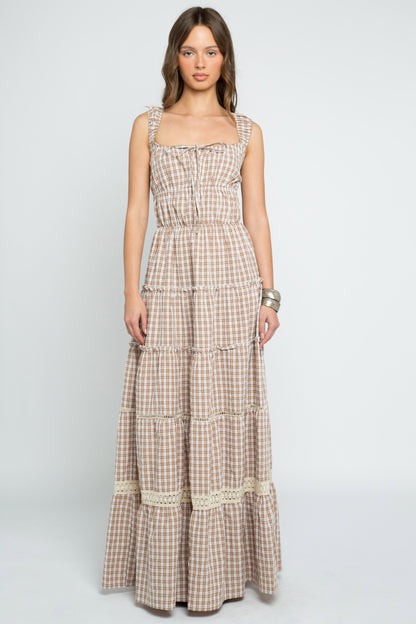Daisy Street - Brown Check Mira Maxi Dress