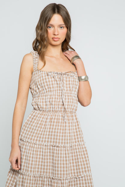 Daisy Street - Brown Check Mira Maxi Dress