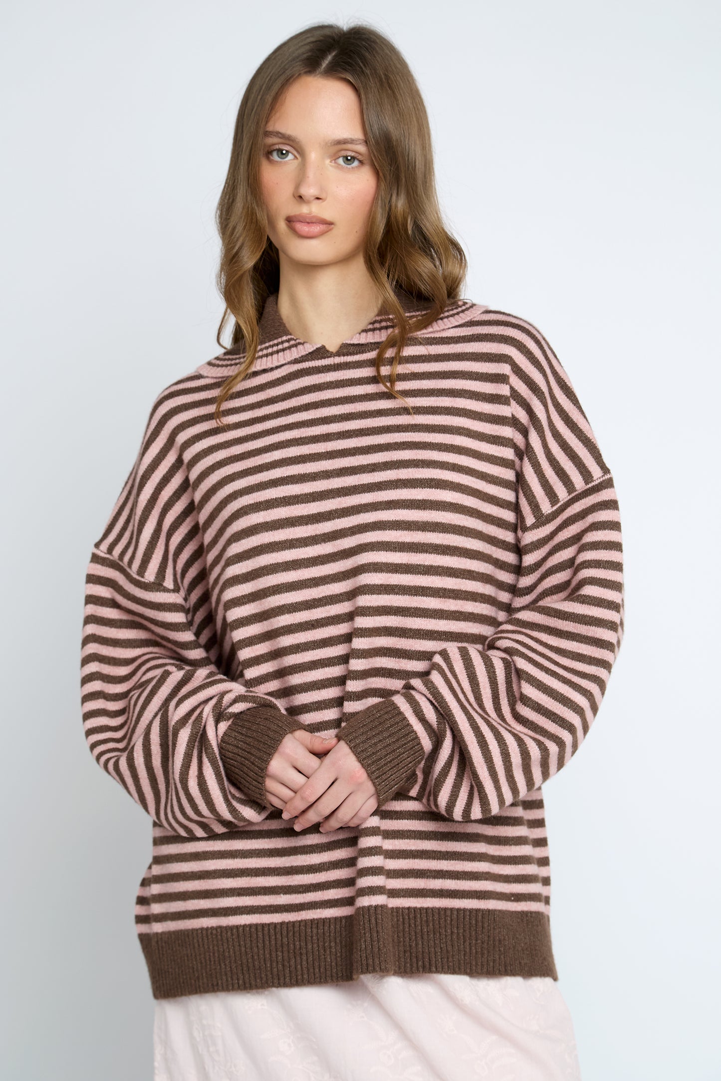 Daisy Street - Brown & Pink Gelato Knit Jumper