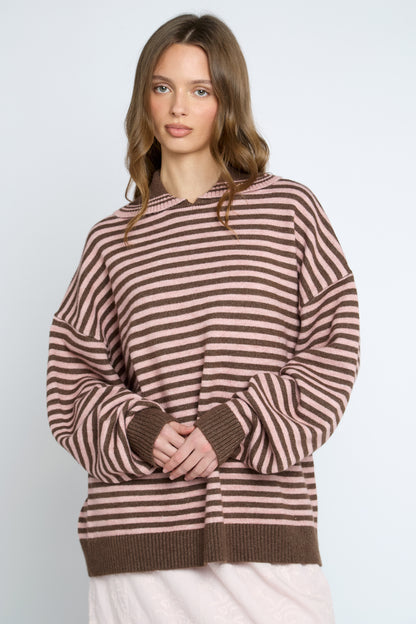 Daisy Street - Brown & Pink Gelato Knit Jumper