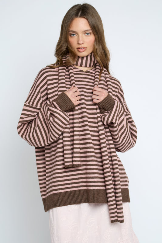 Daisy Street - Brown & Pink Gelato Knit Jumper