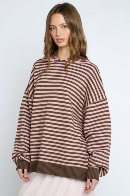 Daisy Street - Brown & Pink Gelato Knit Jumper