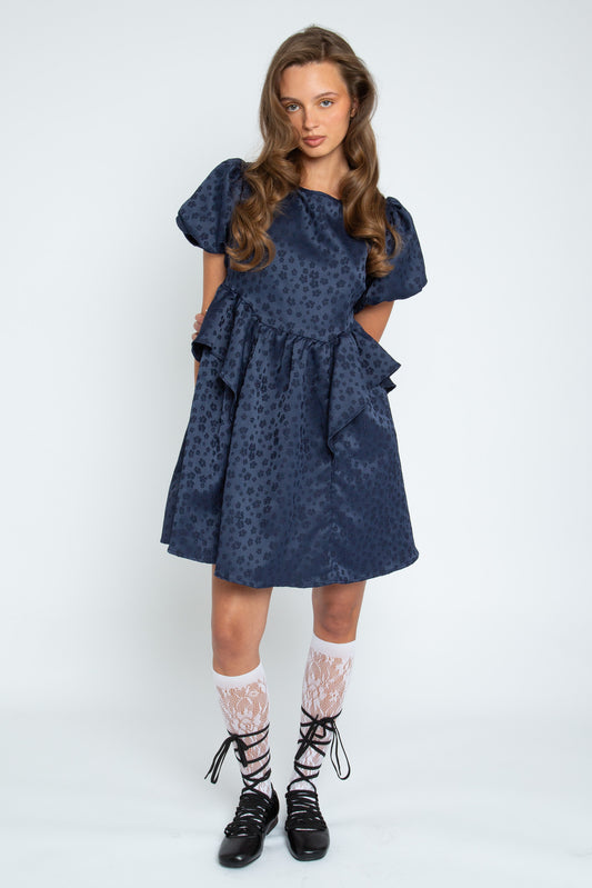 Daisy Street - Navy Blue Flower Satin Tilda Dress