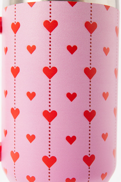 Daisy Street - Pink & Red Heart Print Drinking Cup with Handle