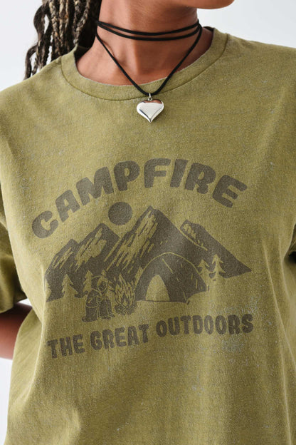 Daisy Street - Olive Green Graphic Campfire Tee
