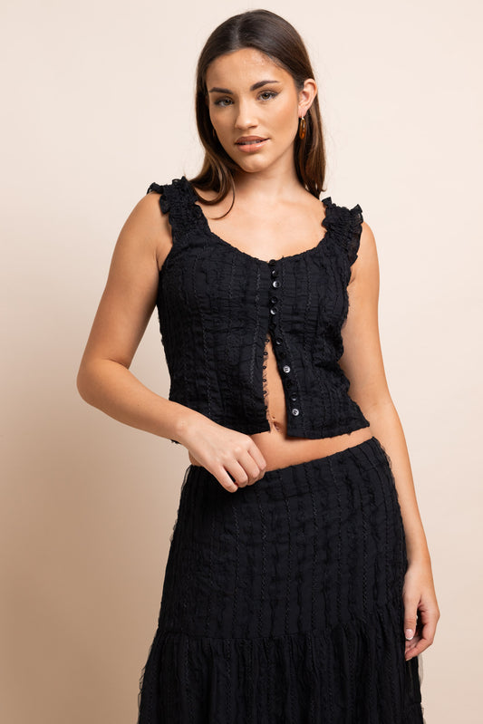 Daisy Street - Black Shirred Strap Lace Top
