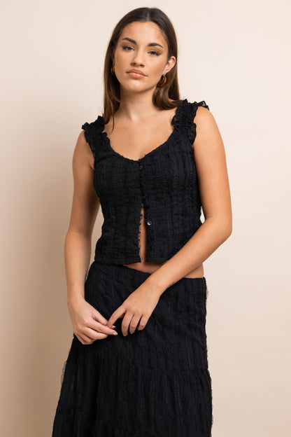 Daisy Street - Black Shirred Strap Lace Top