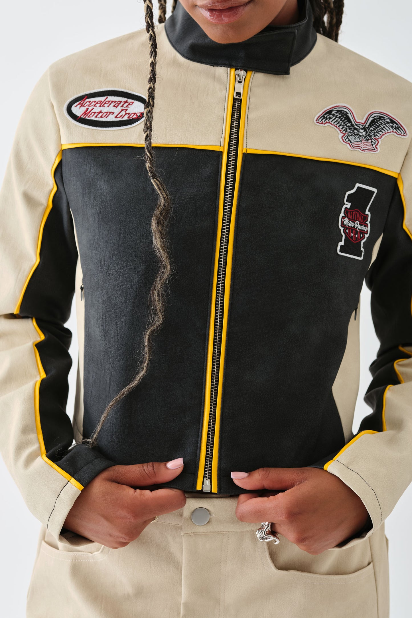 Daisy Street - PU Cropped Racer Jacket