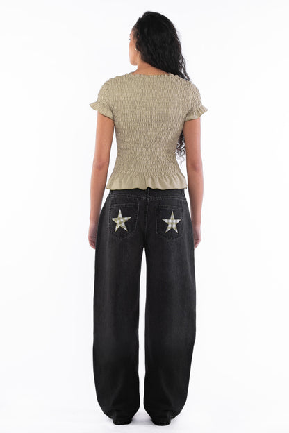 Daisy Street - Low Rise Denim Jeans with Star Pockets
