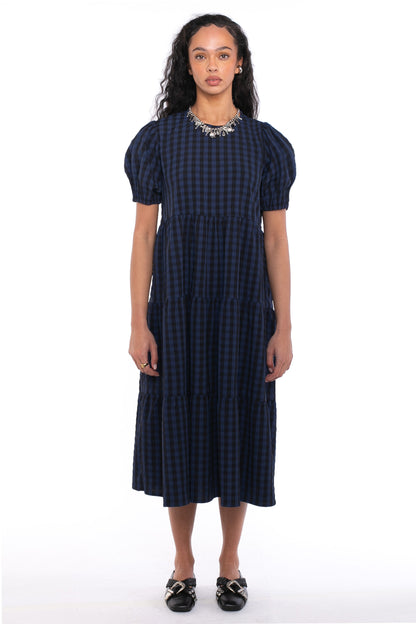 Daisy Street - Blue & Black Gingham Tiered Smock Dress