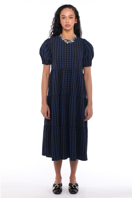 Daisy Street - Blue & Black Gingham Tiered Smock Dress