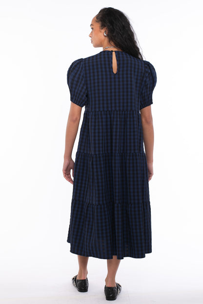 Daisy Street - Blue & Black Gingham Tiered Smock Dress
