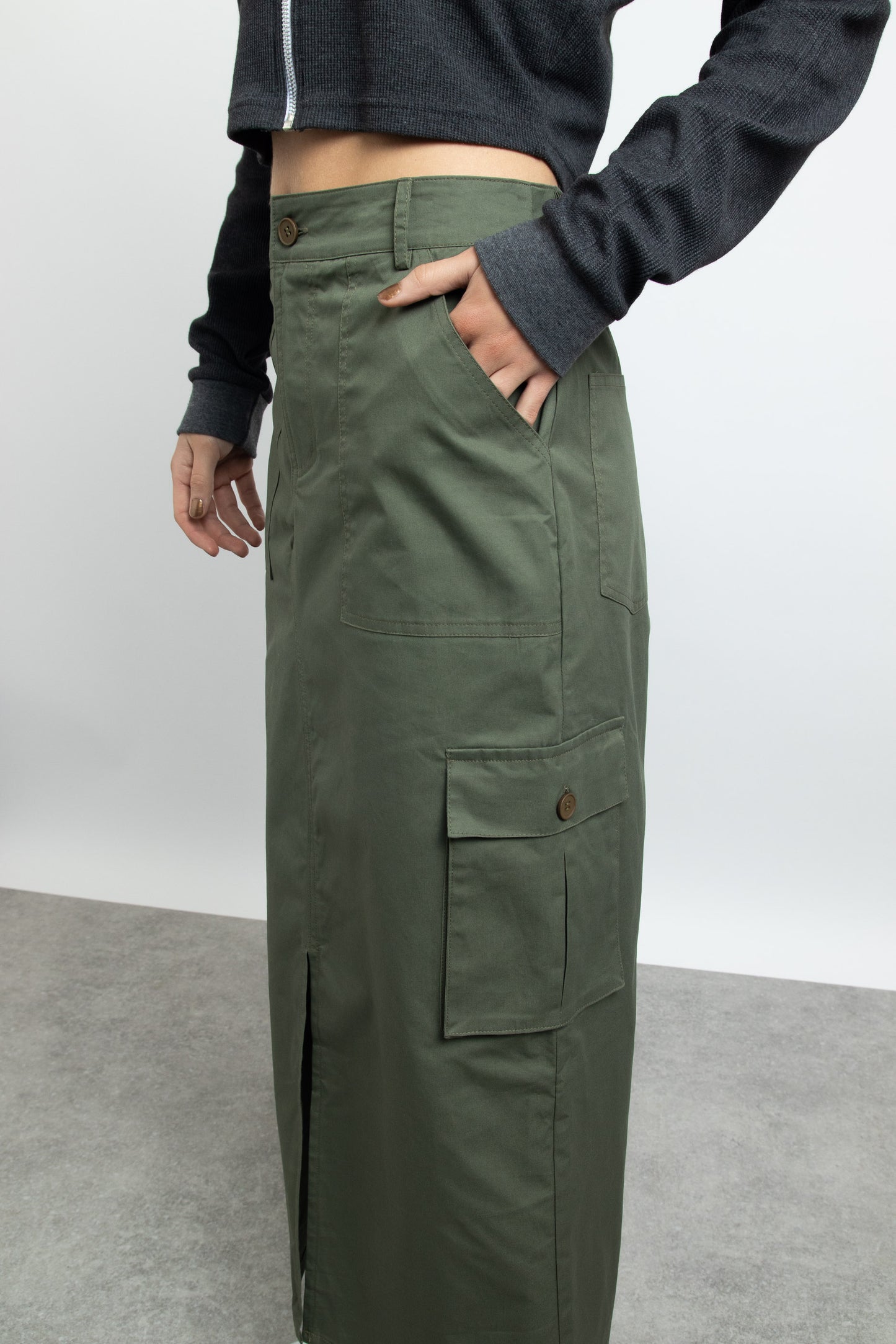 Daisy Street - Khaki Midi Cargo Skirt