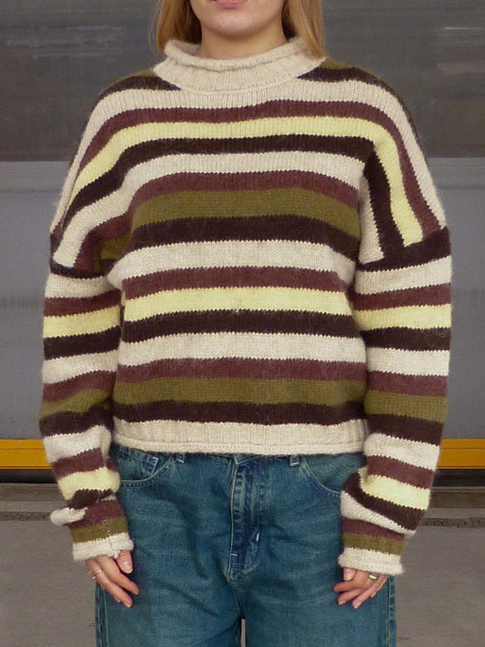 Daisy Street - Cream, Burgundy & Khaki Stripe Knitted Jumper