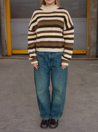 Daisy Street - Cream, Burgundy & Khaki Stripe Knitted Jumper