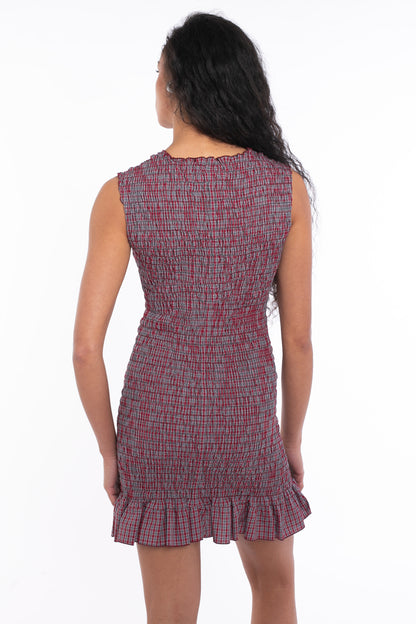 Daisy Street - Red & Grey Checked Dress with Shirred Body