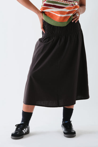 Daisy Street - Black Ruched Waist Midi Skirt