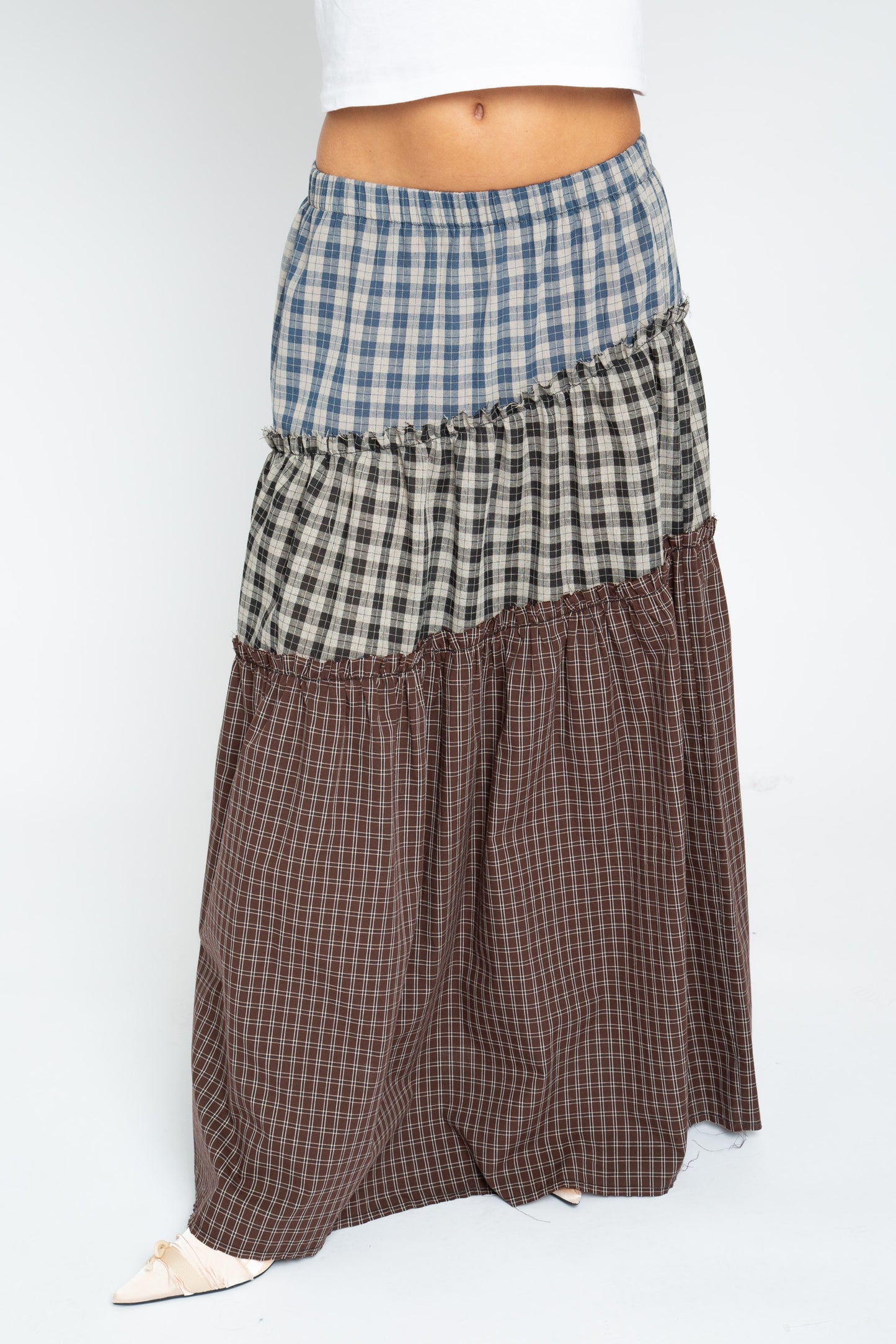 Daisy Street - Mixed Check Asymmetric Lula Maxi Skirt