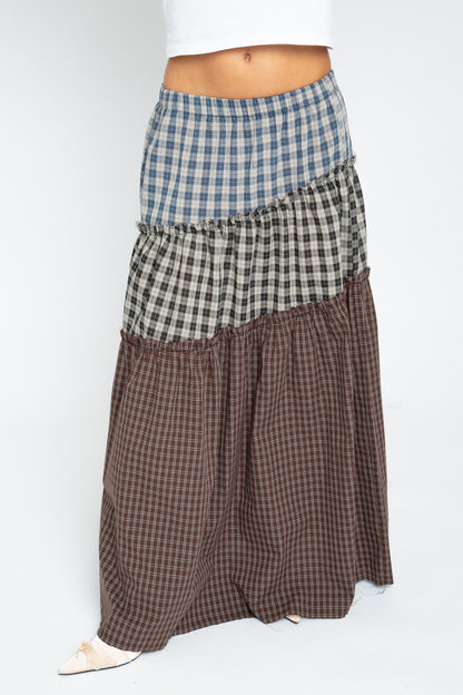 Daisy Street - Mixed Check Asymmetric Lula Maxi Skirt