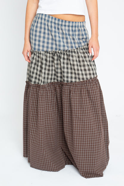 Daisy Street - Mixed Check Asymmetric Lula Maxi Skirt