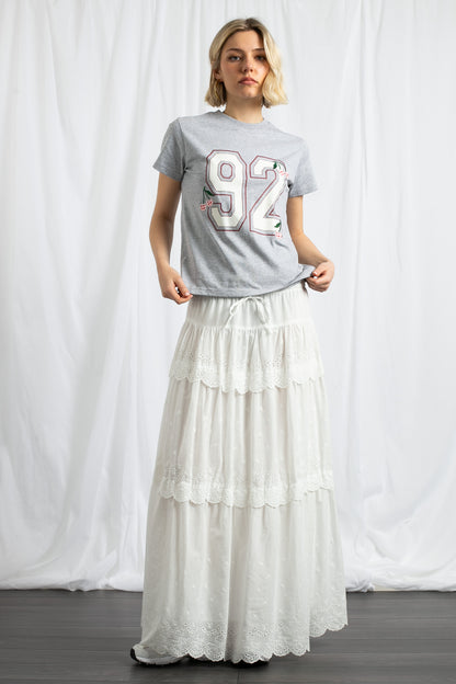 Daisy Street - White Broderie Trim Tiered Maxi Skirt
