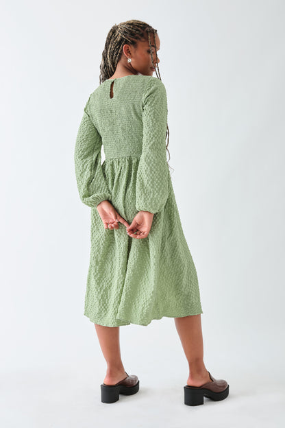 Daisy Street - Sage Green Shirred Midi Smock Dress