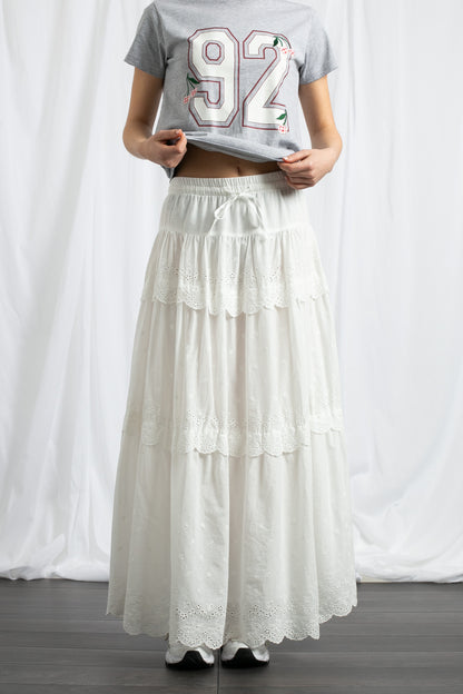 Daisy Street - White Broderie Trim Tiered Maxi Skirt