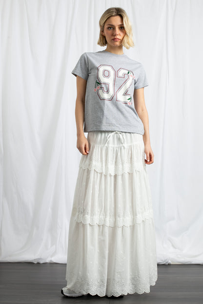 Daisy Street - White Broderie Trim Tiered Maxi Skirt