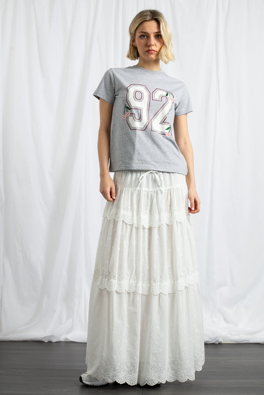 Daisy Street - White Broderie Trim Tiered Maxi Skirt