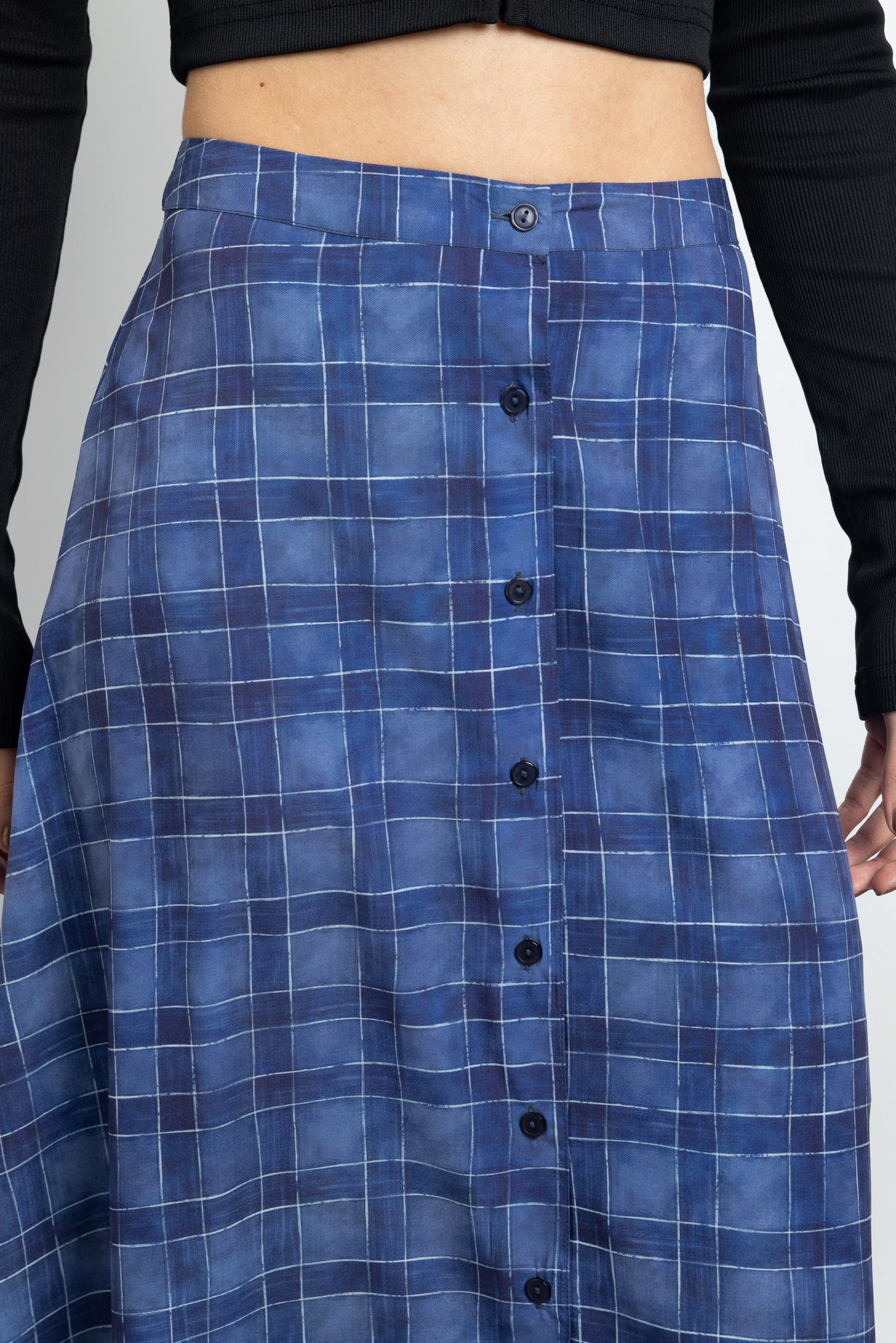 Daisy Street - Blue Check Button Up Midi Skirt