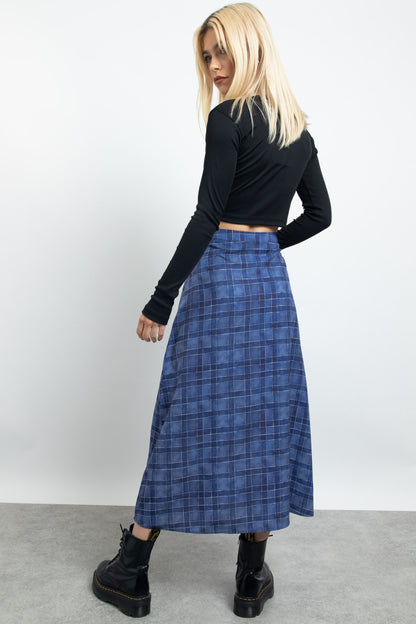 Daisy Street - Blue Check Button Up Midi Skirt