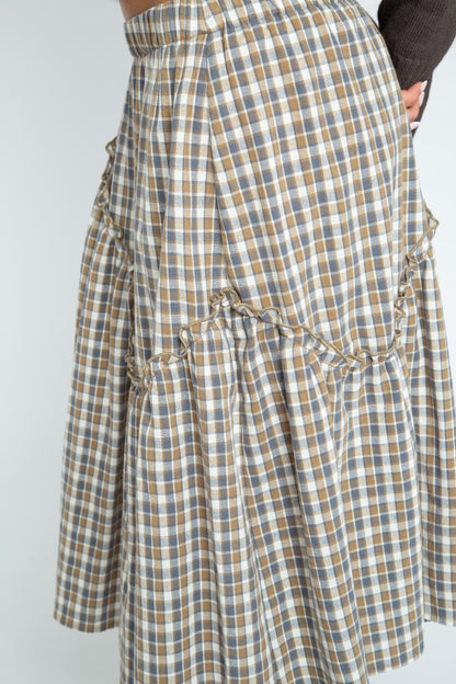 Daisy Street - Brown Check Asymmetric Frill Delphine Skirt
