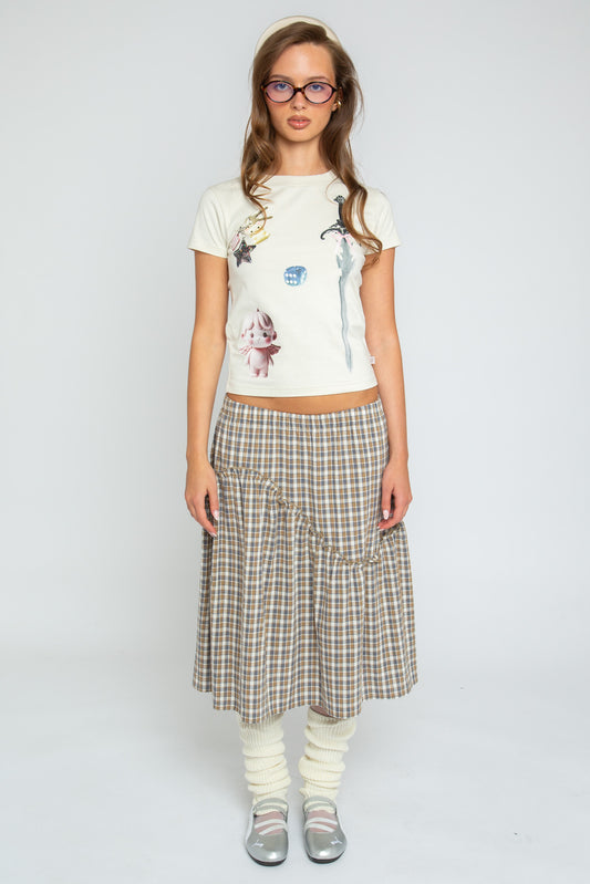 Daisy Street - Brown Check Asymmetric Frill Delphine Skirt