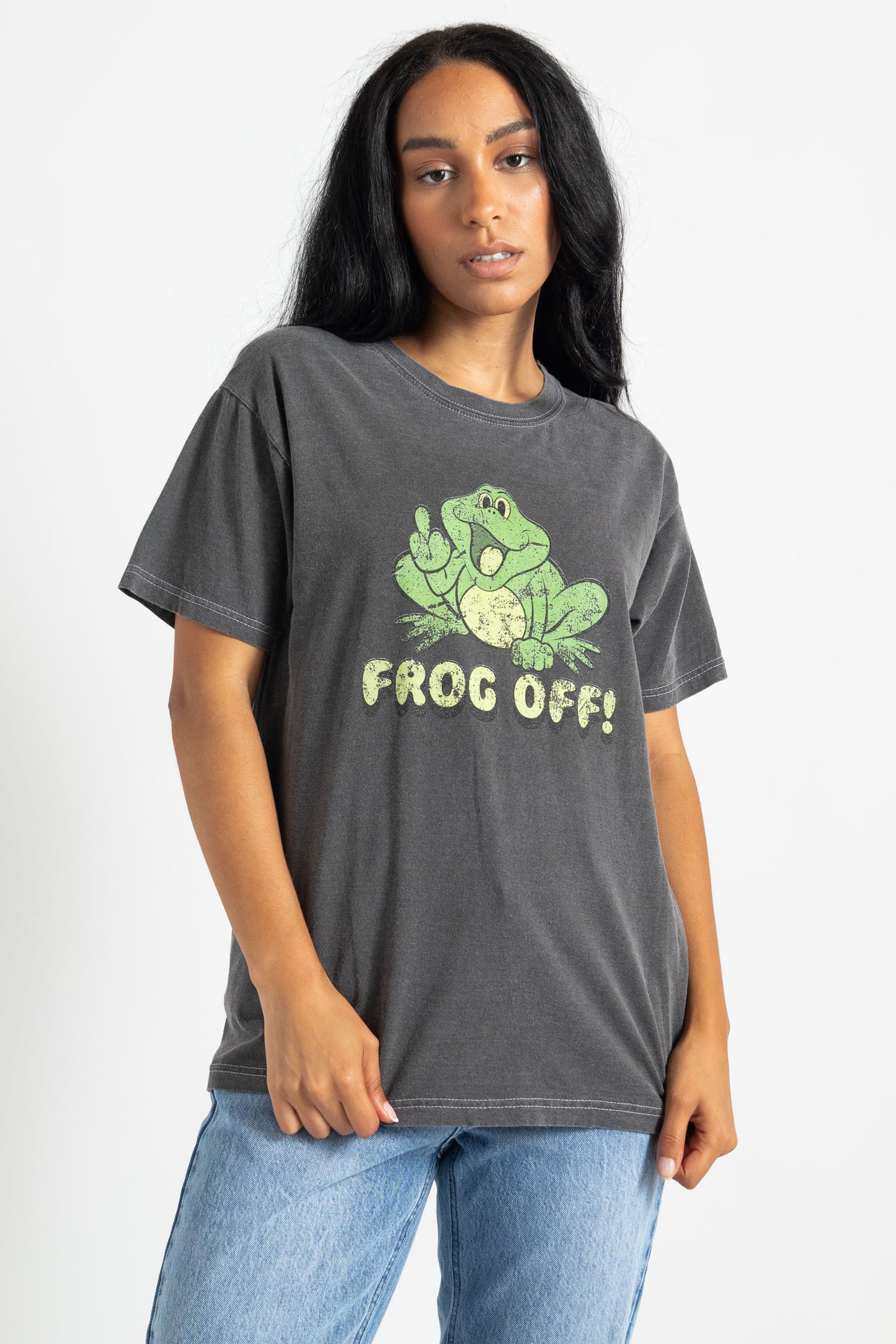 Daisy Street - Frog Off Washed Charcoal Tee