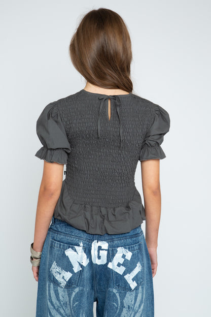 Daisy Street - Slate Grey Shirred Lilith Top