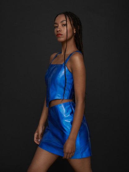 Something New - Metallic Blue Holographic Mini Skirt