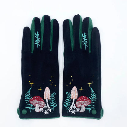House of Disaster - Forage Embroidered Mushroom Gloves