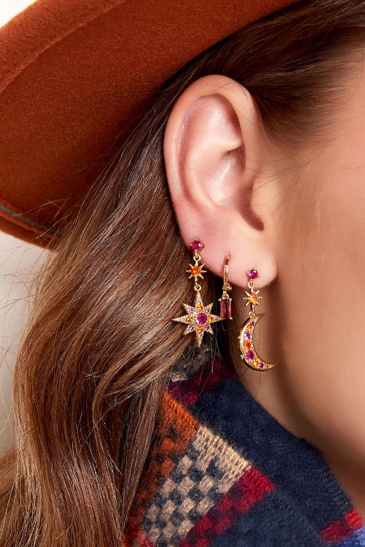 Thunder Egg - Gold Tone Sparkle Fuchsia Star Earrings