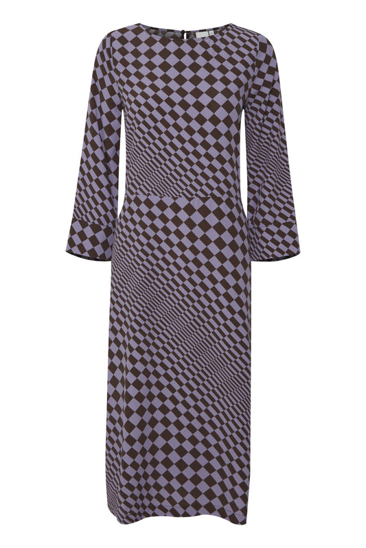 Ichi - Purple and Black Abstract Checked Dress