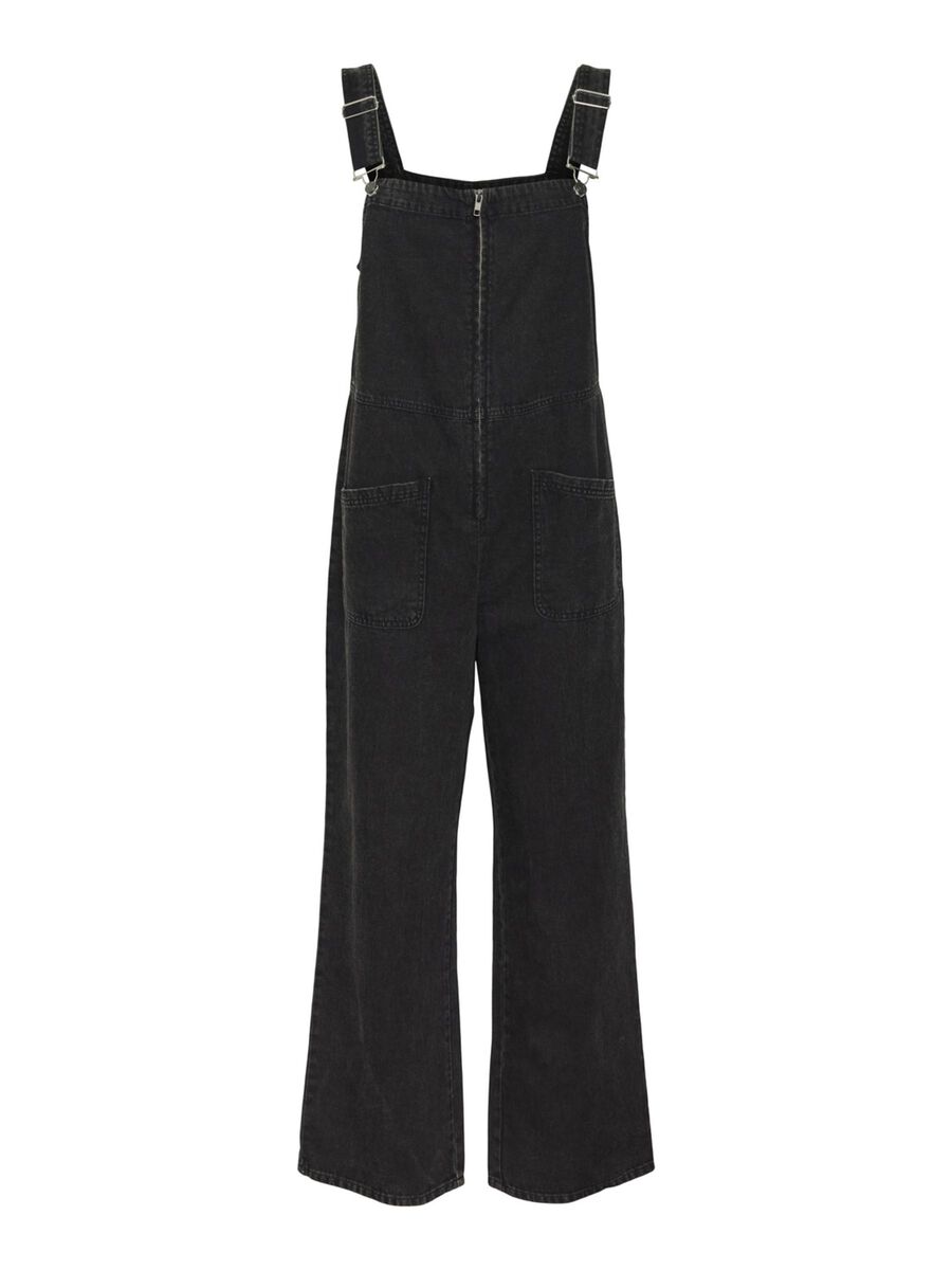 Noisy May - Black Denim Zip Front Dungarees