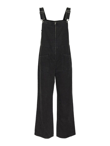 Noisy May - Black Denim Zip Front Dungarees