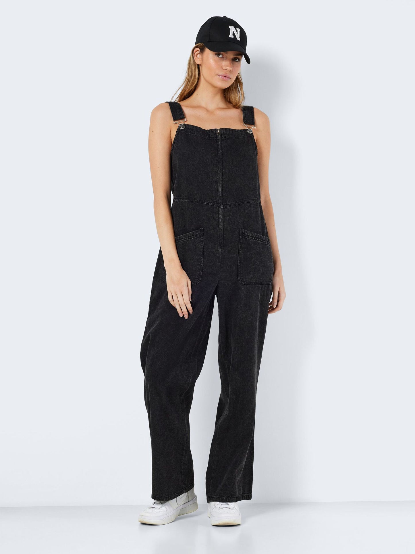 Noisy May - Black Denim Zip Front Dungarees