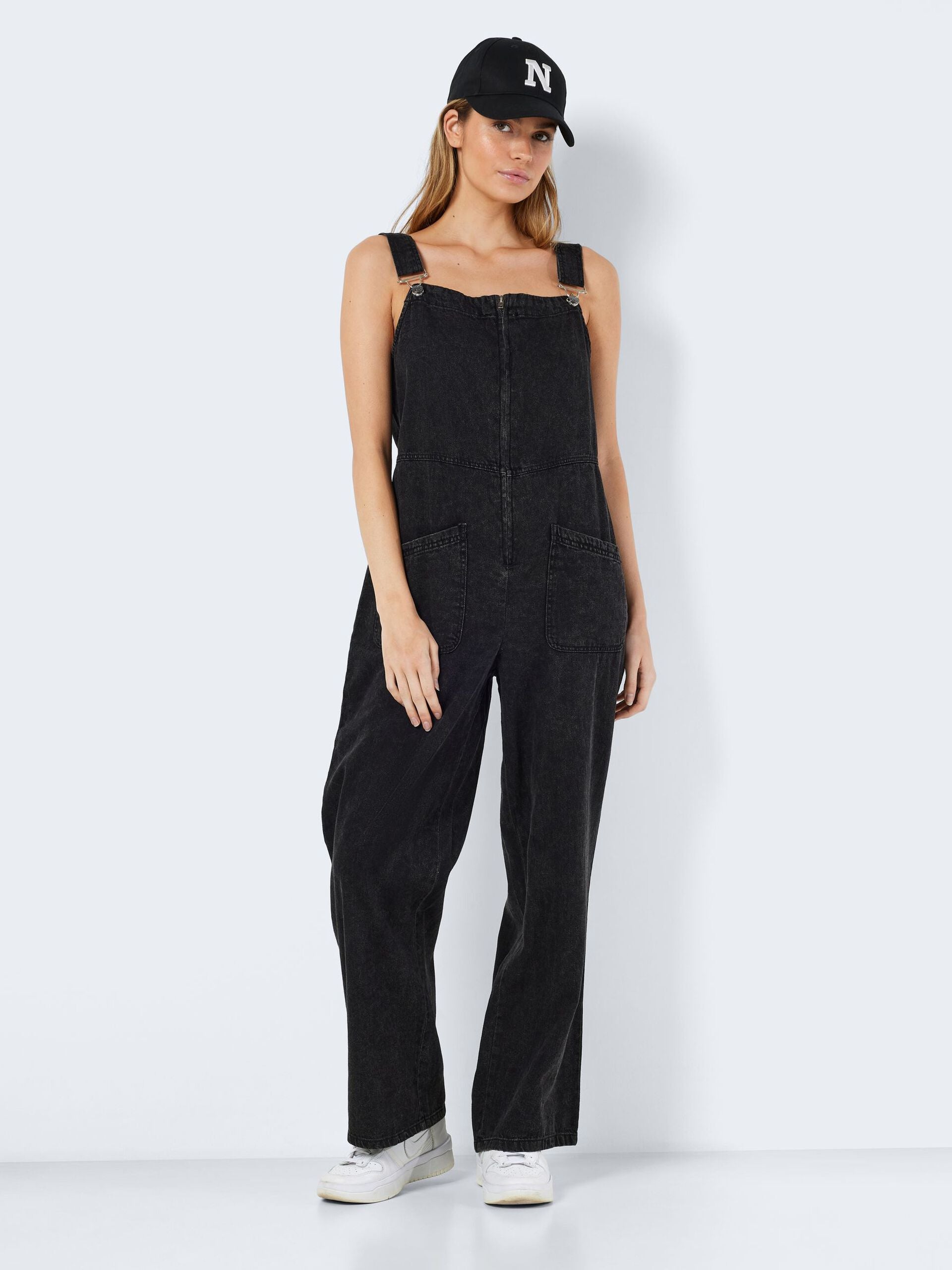 Noisy May - Black Denim Zip Front Dungarees