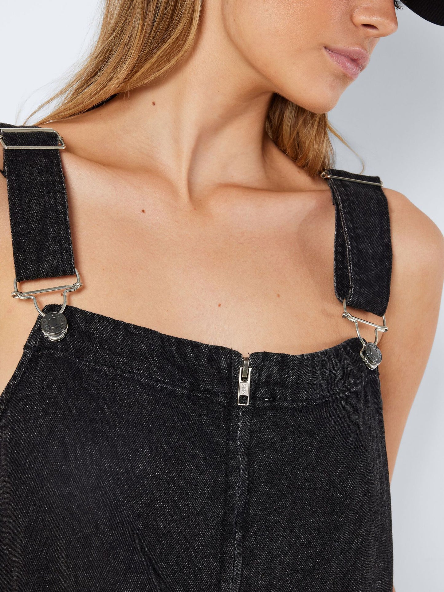 Noisy May - Black Denim Zip Front Dungarees