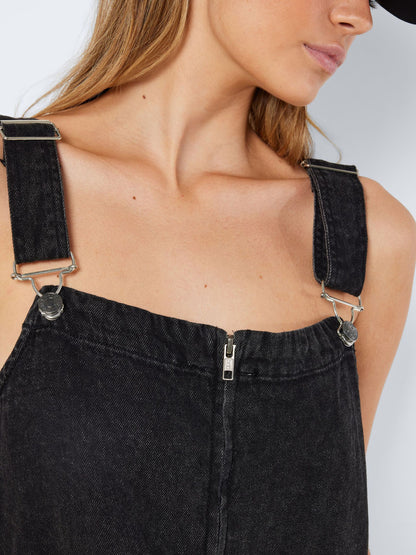 Noisy May - Black Denim Zip Front Dungarees