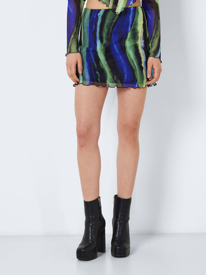 Noisy May - Blue &amp; Green Wave Print Mesh Skirt