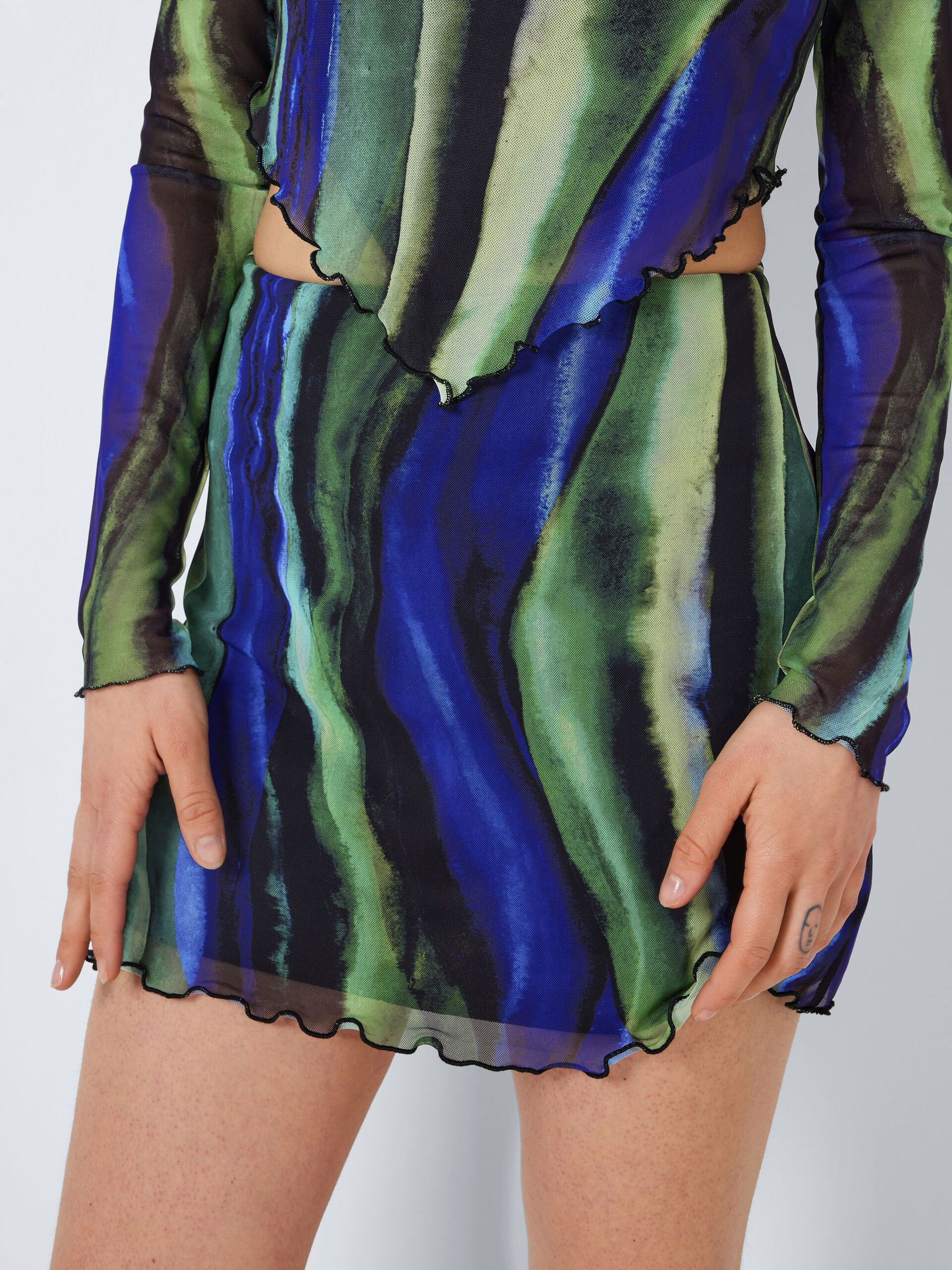 Noisy May - Blue &amp; Green Wave Print Mesh Skirt
