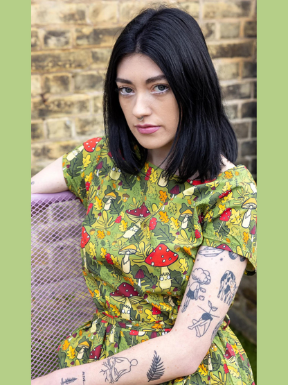 Run & Fly - Katie Abey Mushroom Bois Stretch Belted Tea Dress with Pockets