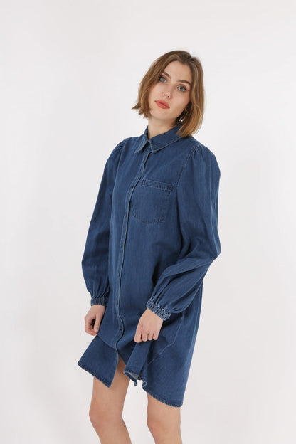 Daphnea - Dark Blue Denim Shirt Dress