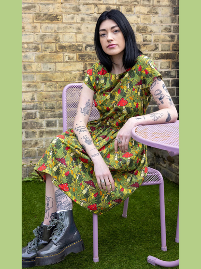 Run & Fly - Katie Abey Mushroom Bois Stretch Belted Tea Dress with Pockets